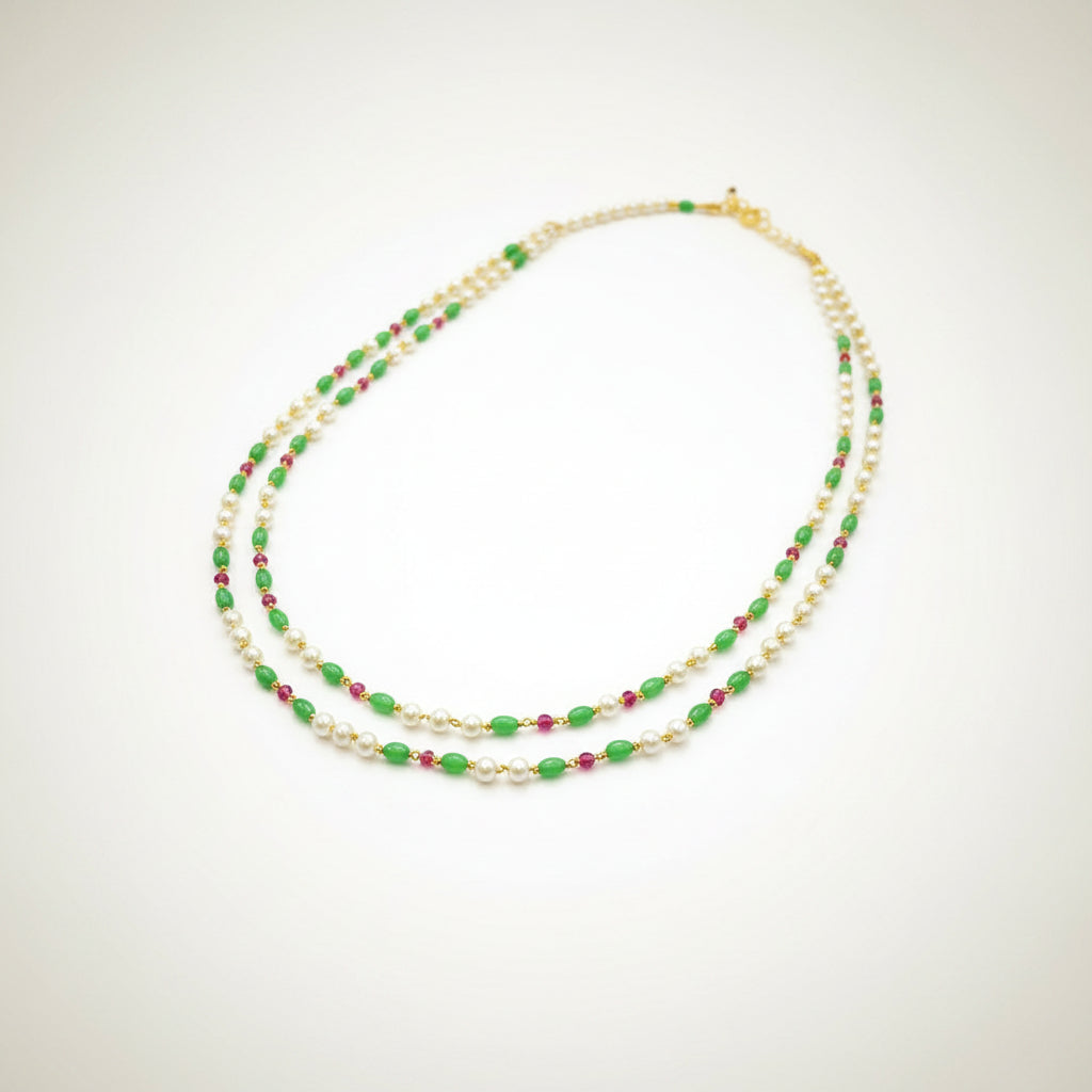 Pearl,Green and Pink Necklace