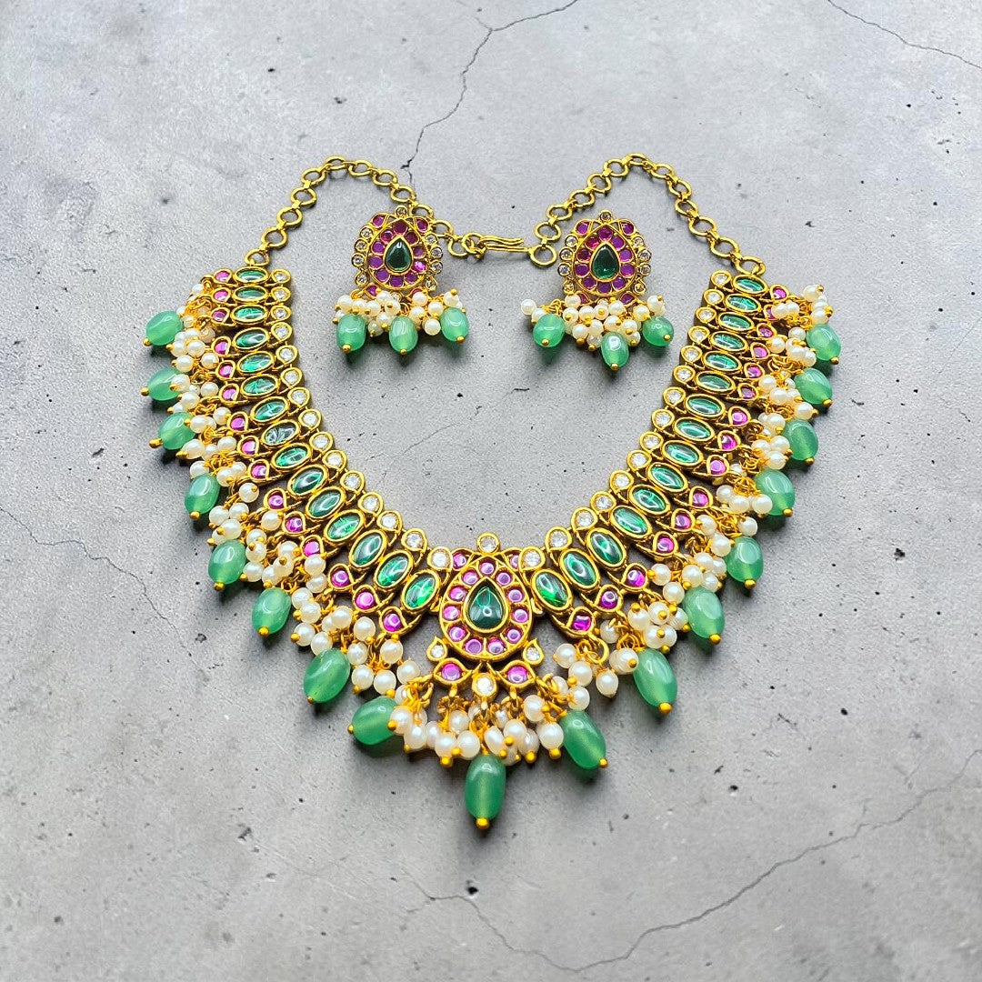 Green Pearl Temple Necklace