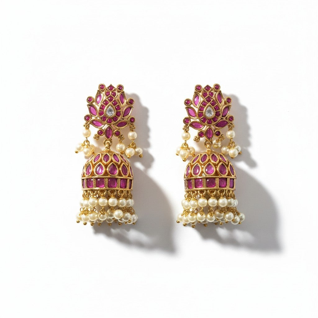Jadau Rani Pink Jhumka