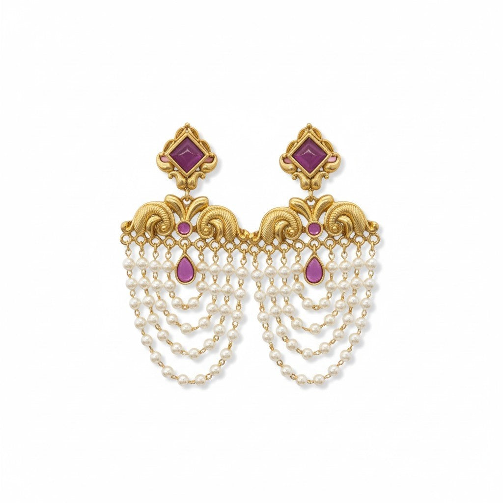 Pink Pearl Drop Layerd Earing