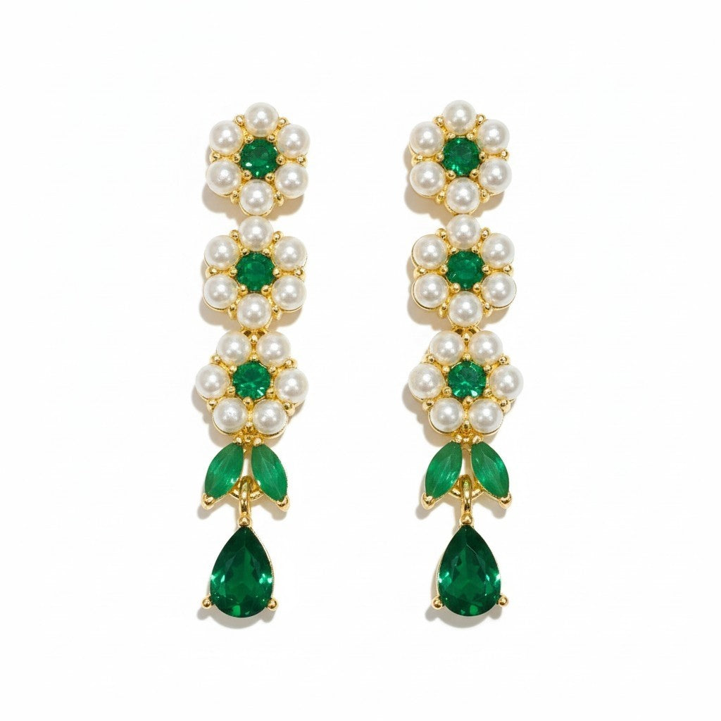 Pearl and Ruby Stone Earrings