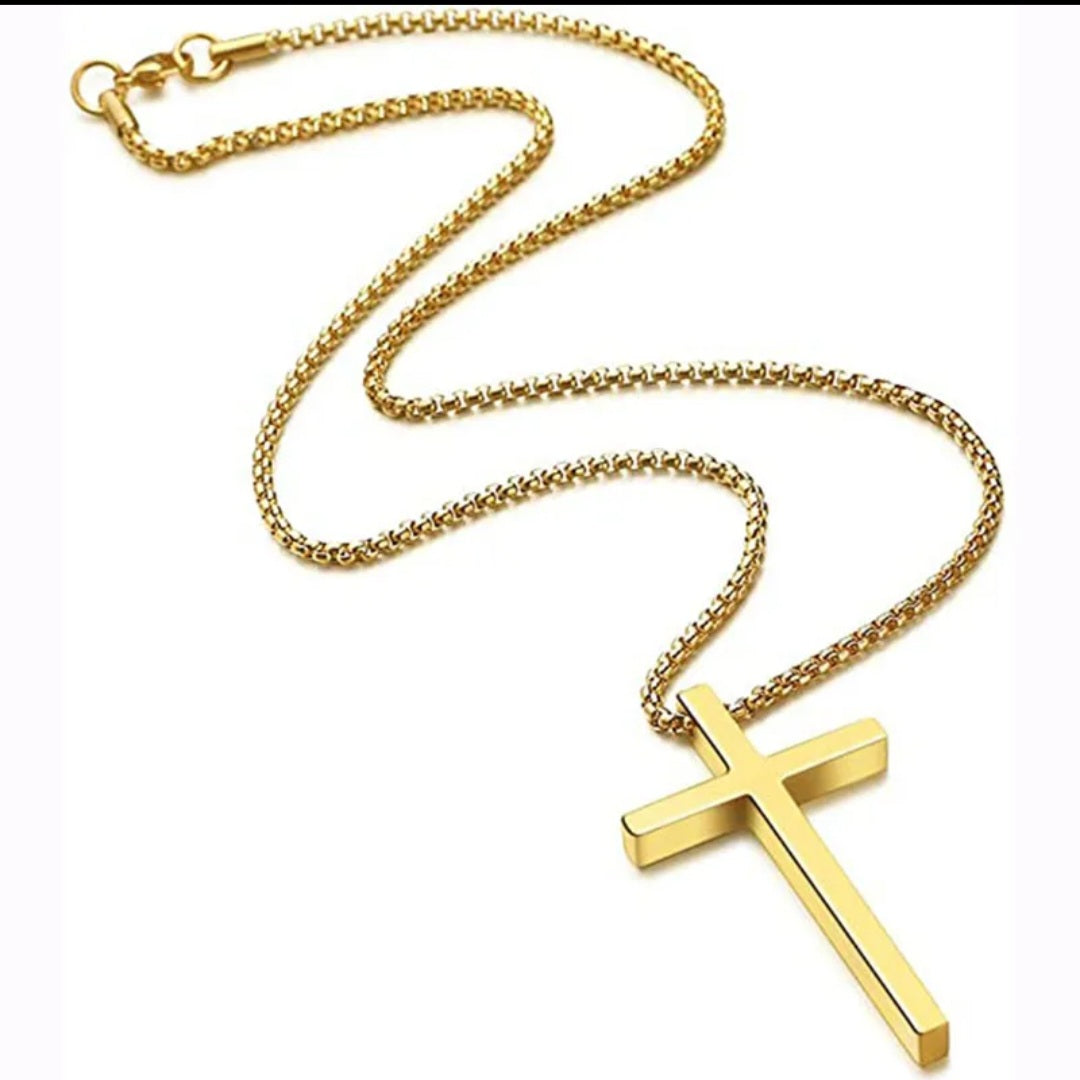 Geometric Laser Engraving Stainless Steel Cross Pendant Necklace