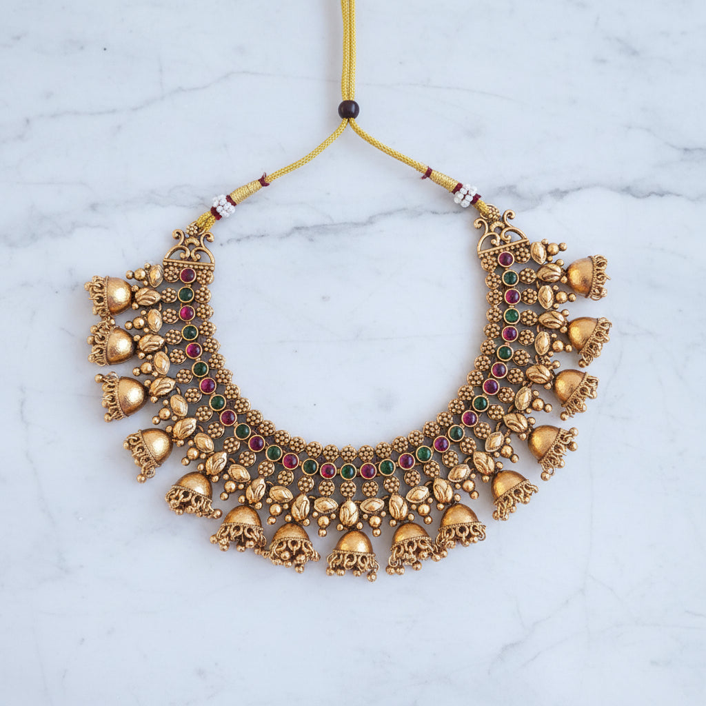 Matte Finish Jhumka Necklace