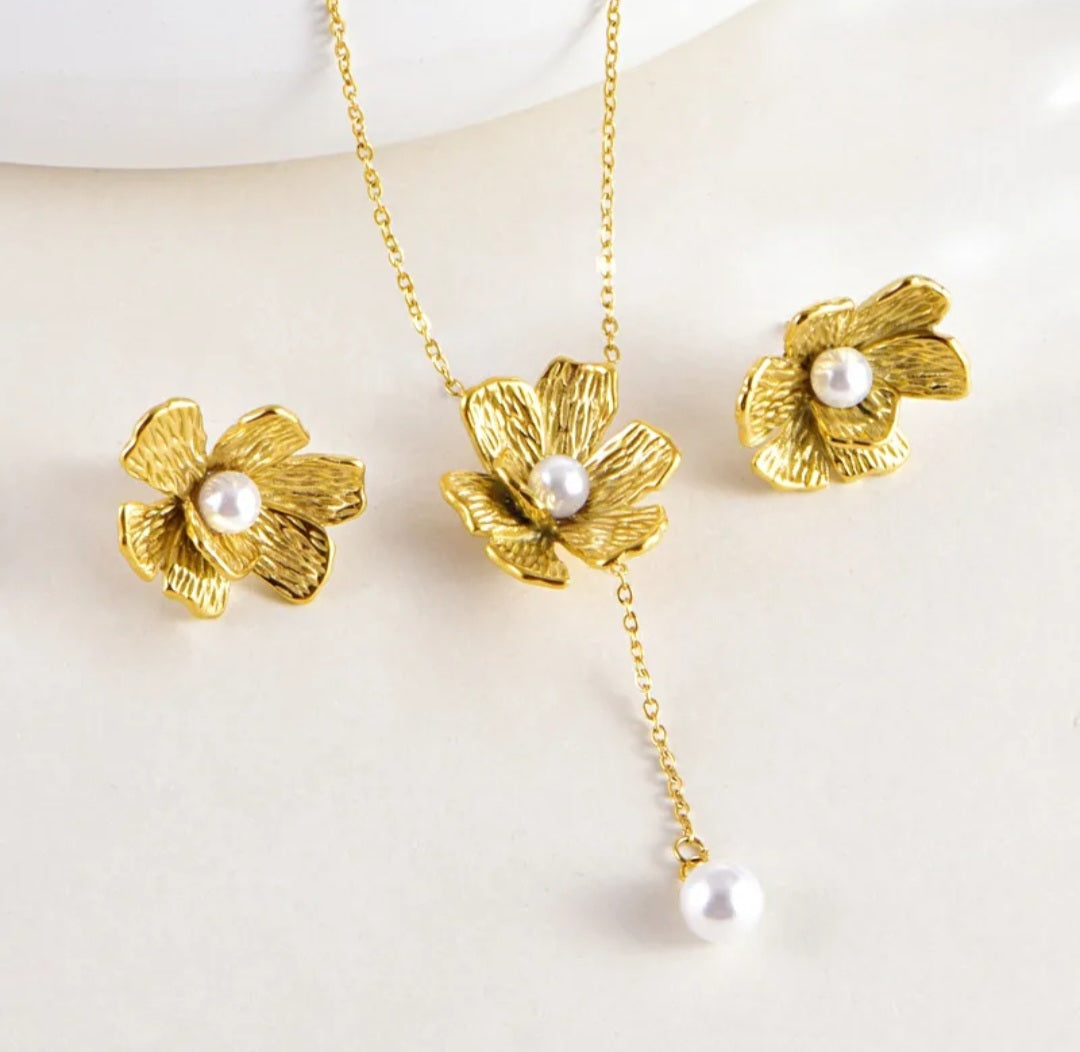 Flower Jewellery Set 18K Gold Plated Waterproof Non Tarnish