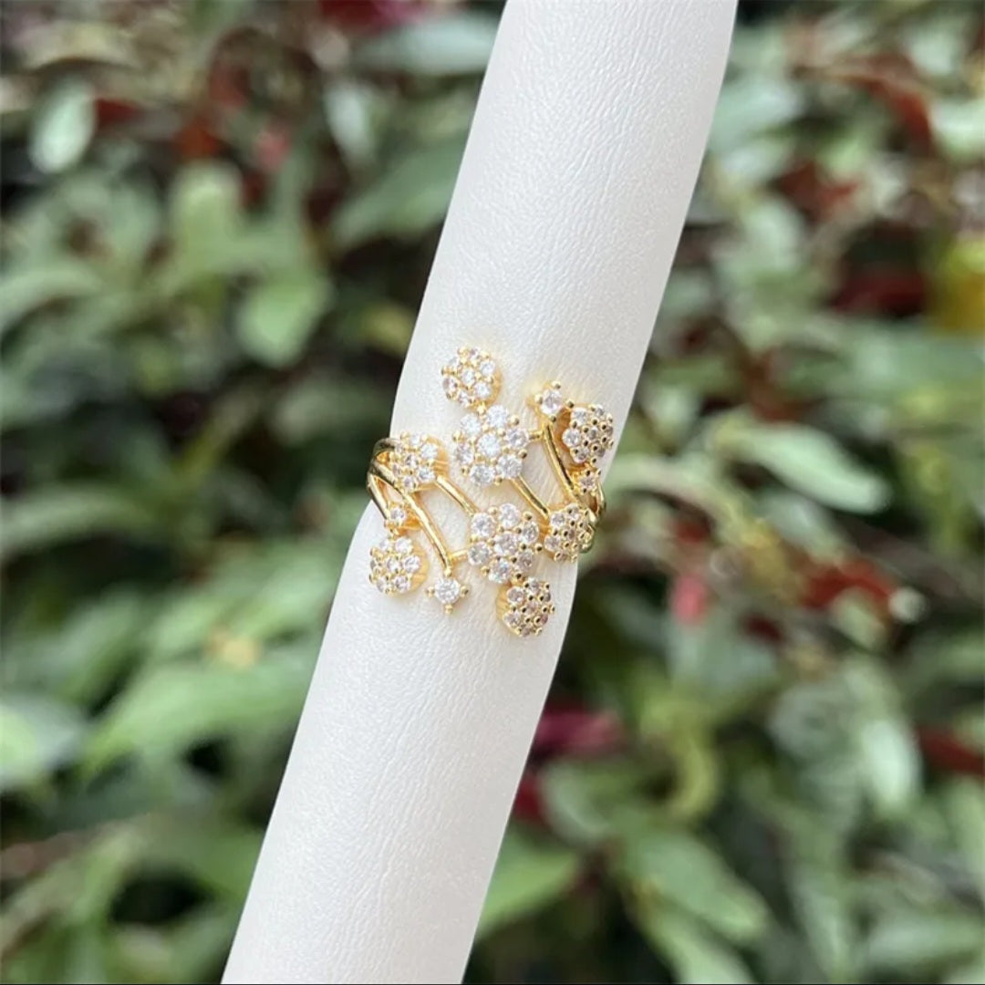 18K Gold Plated Geometric Open Ring with Zircon Inlay For Women