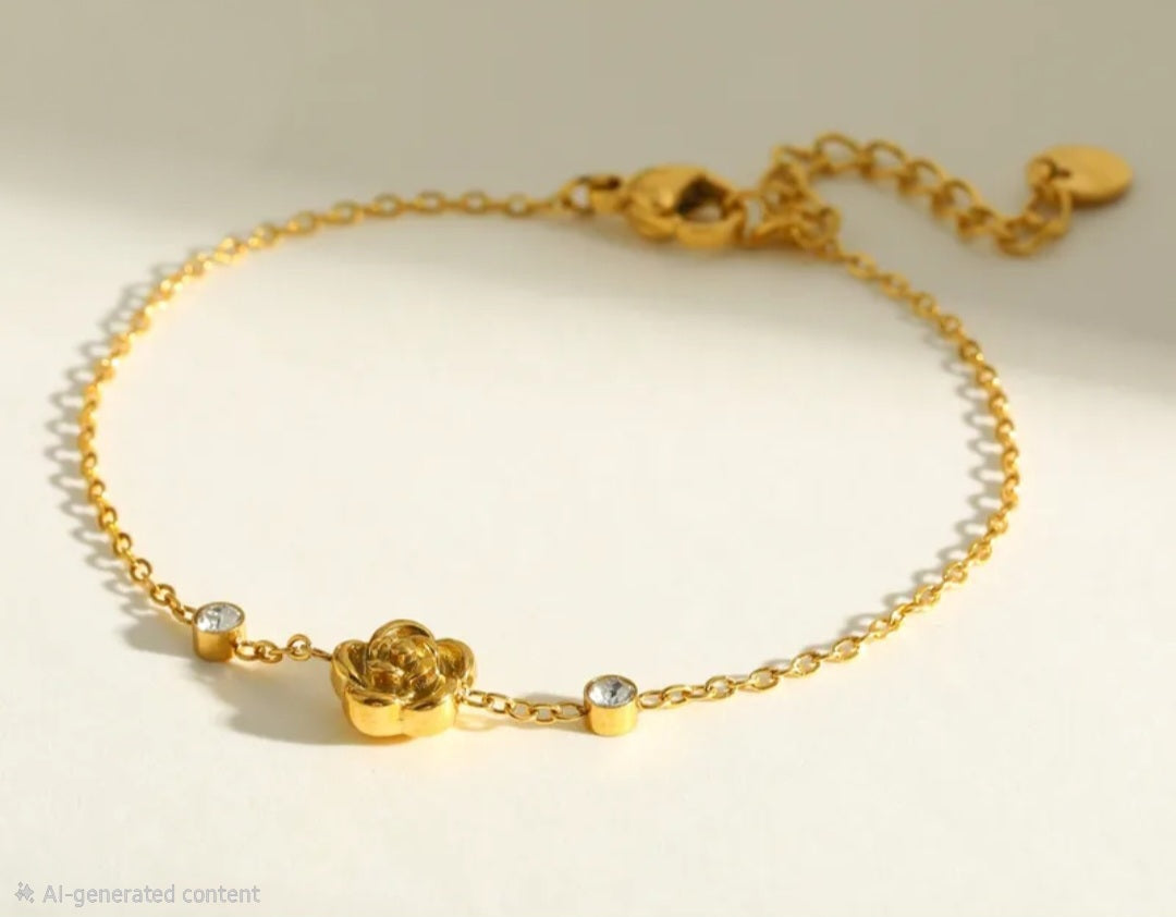 Zircon Flower Bracelet 18K Gold Plated Waterproof