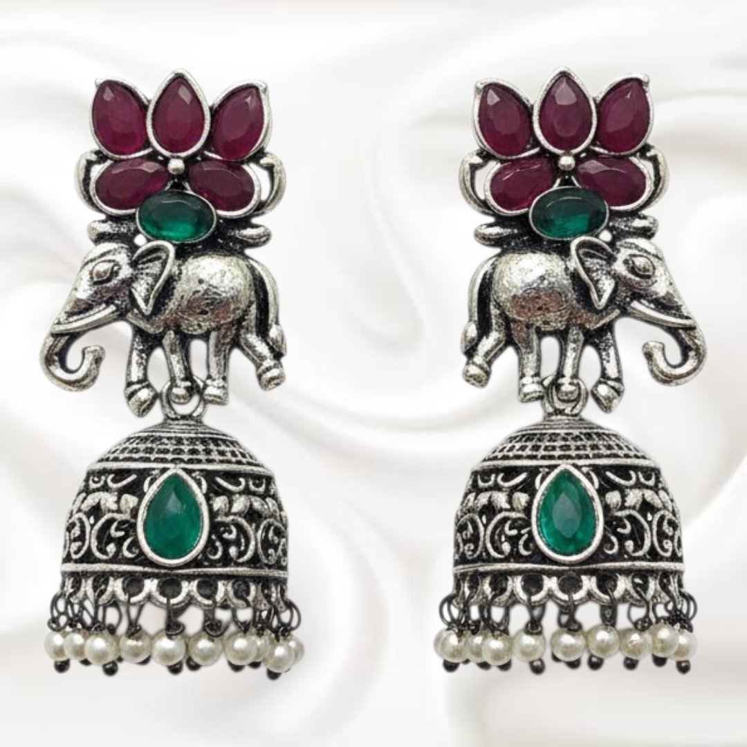 Black Metal Elephant Jhumka
