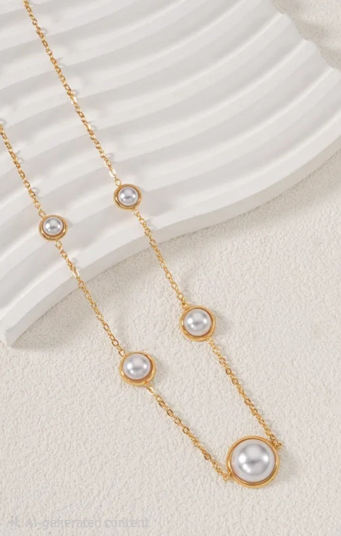 Pearl Inlay on cable chain 18K Gold plated waterproof