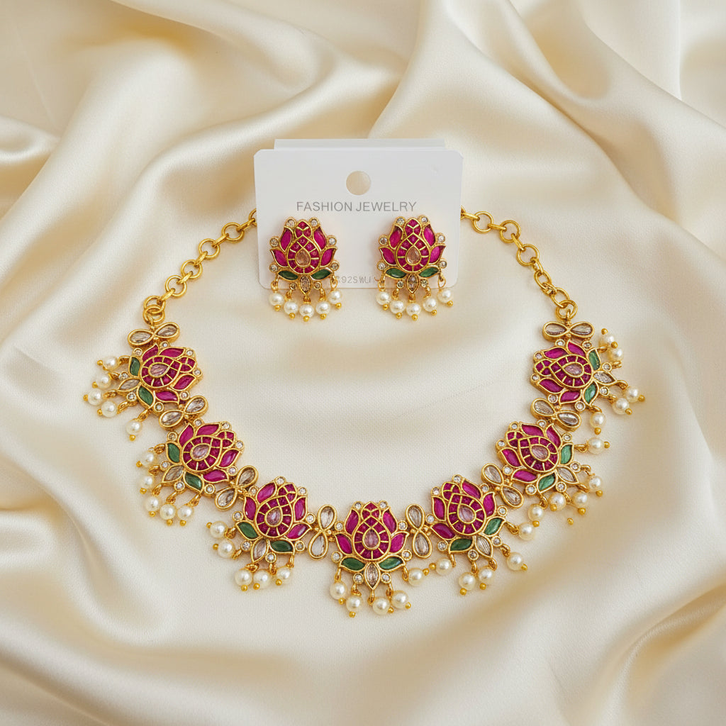 Jadau Lotus Design Jewellery
