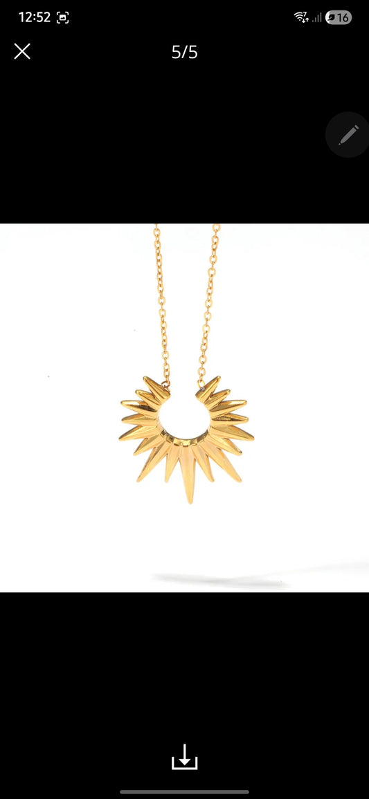 Classic Style Sunburst 304 Stainless Steel Pendant Necklace