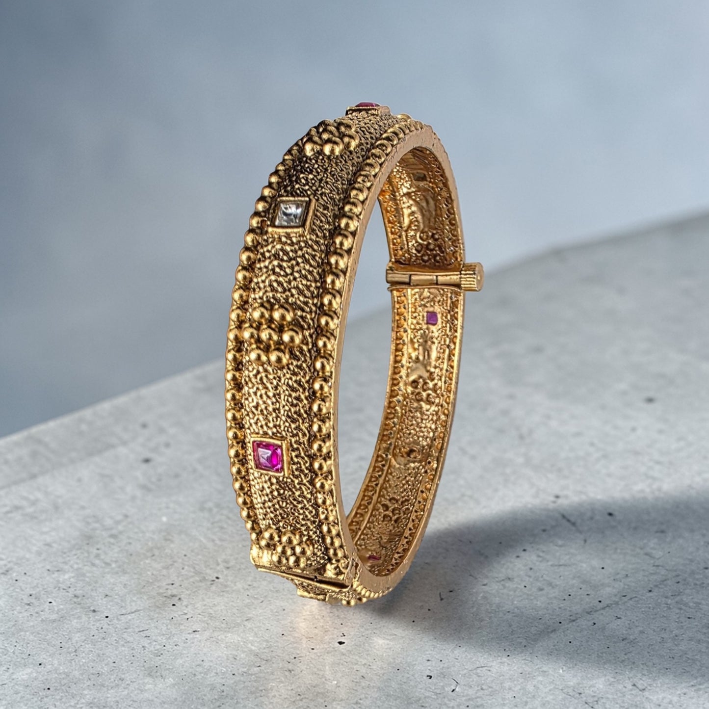 Gold Ruby Openable Screw Bangles