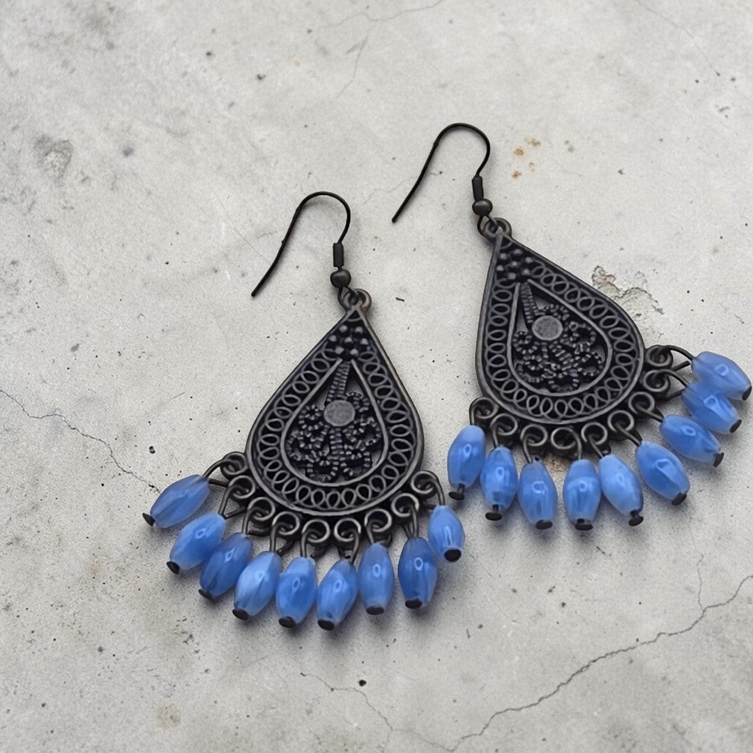 Oxidised Blue Drop Earring