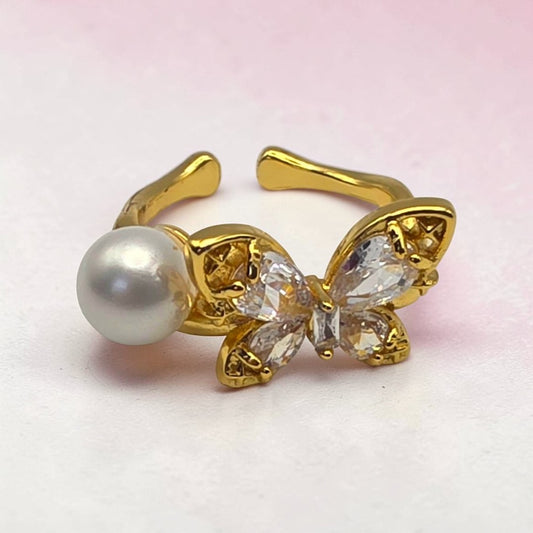 Butterfly Pearl Ring Adjustable