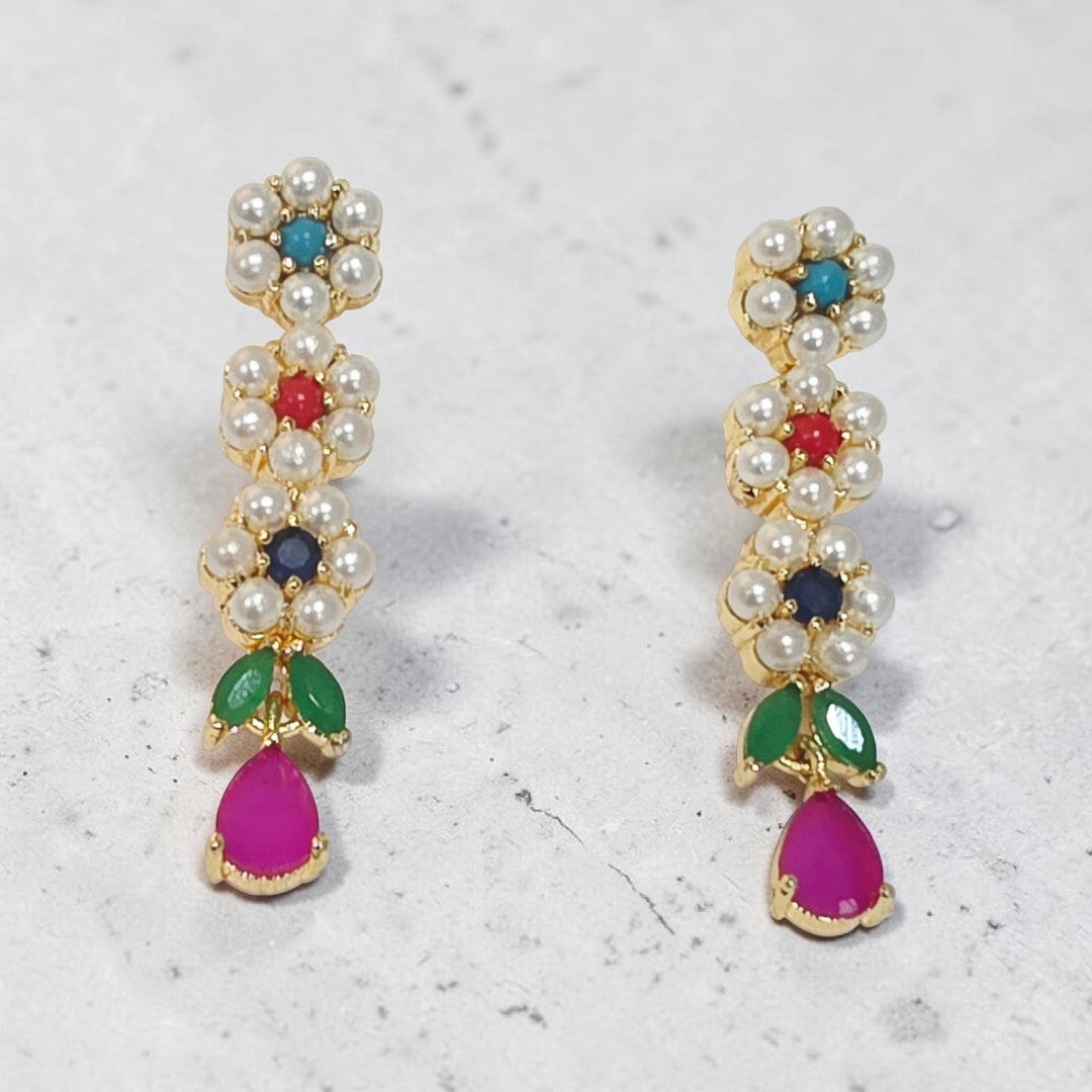 Pearl and Ruby Stone Earrings