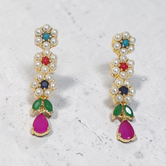 Pearl and Ruby Stone Earrings