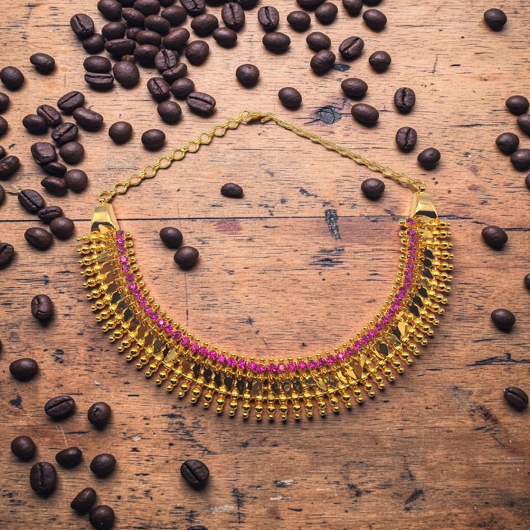 Gold and Pink Temple Necklace