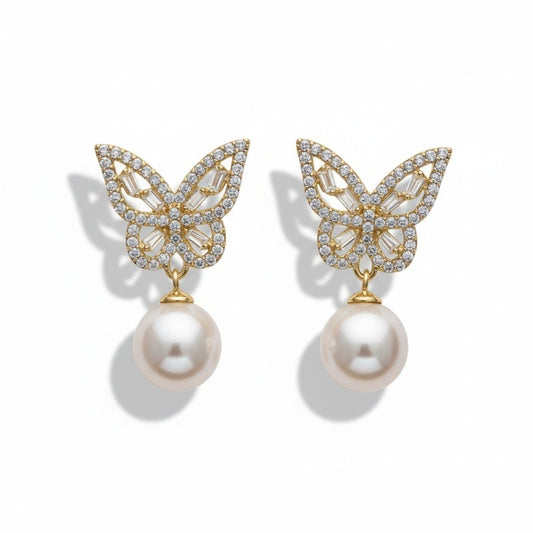 AD Stone and Pearl Butterfly Stud