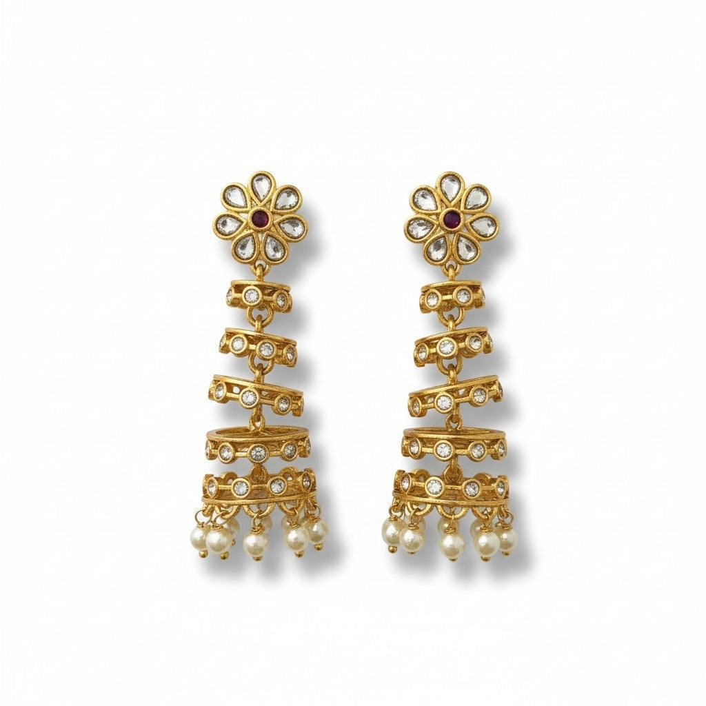 Red Stone Pearl Jhumka