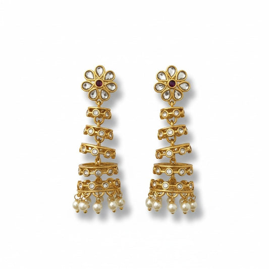 Red Stone Pearl Jhumka