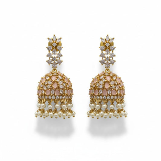 AD stone Jhumka Peach
