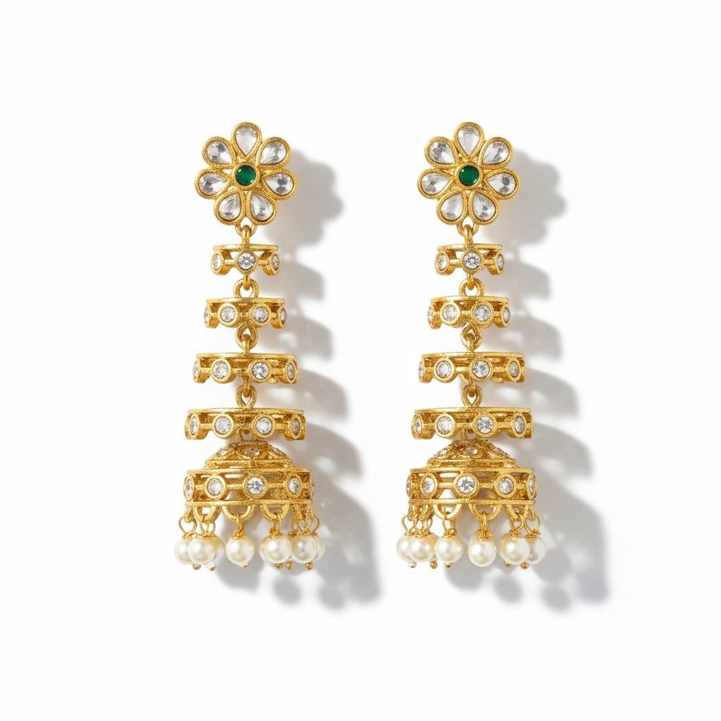 Green Stone Pearl Jhumka