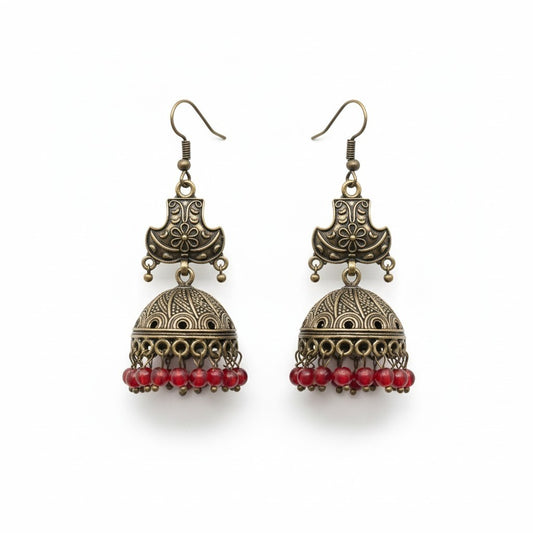 Oxidised Red Pearl Jhumka