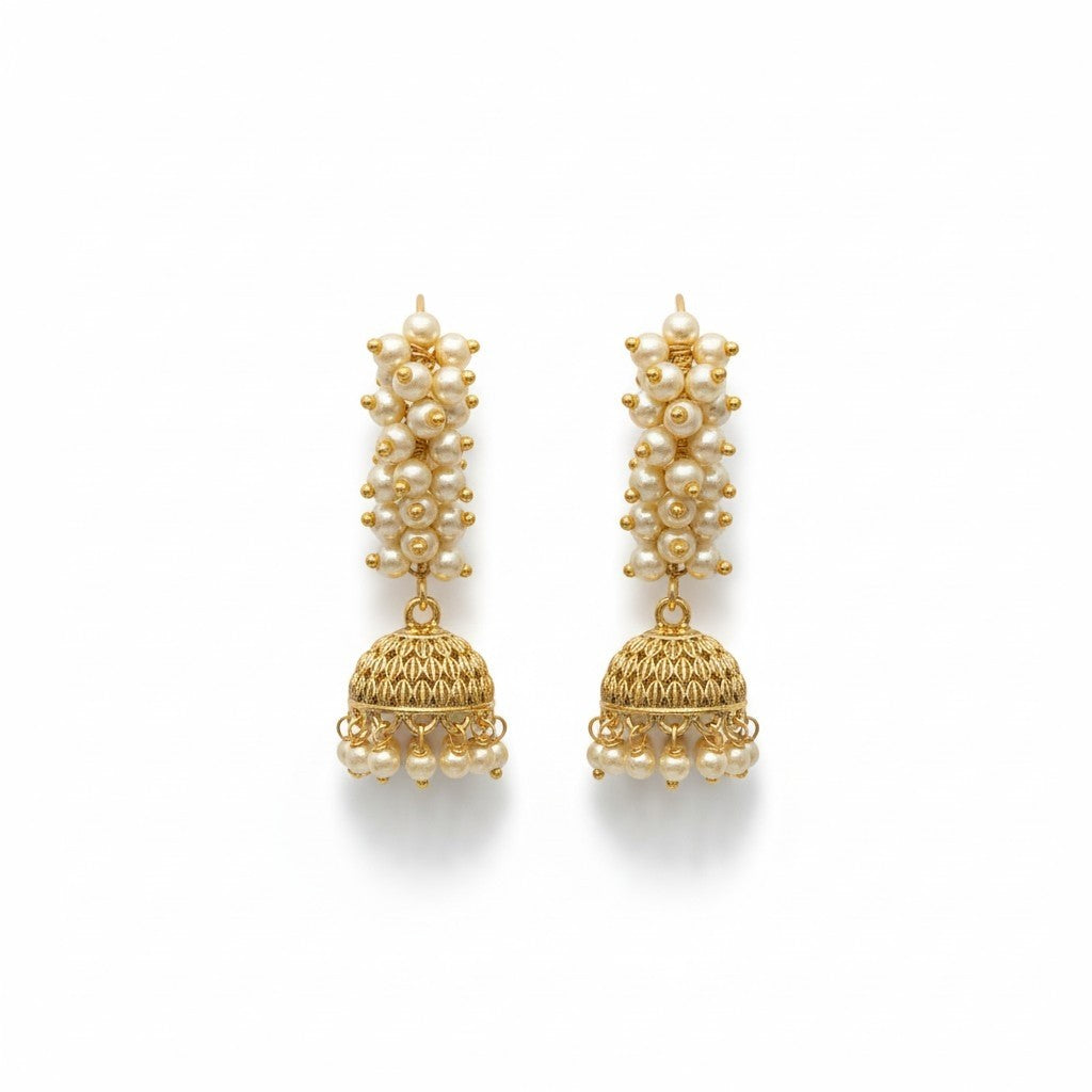 Golden Pearl Meenakari Jhumka
