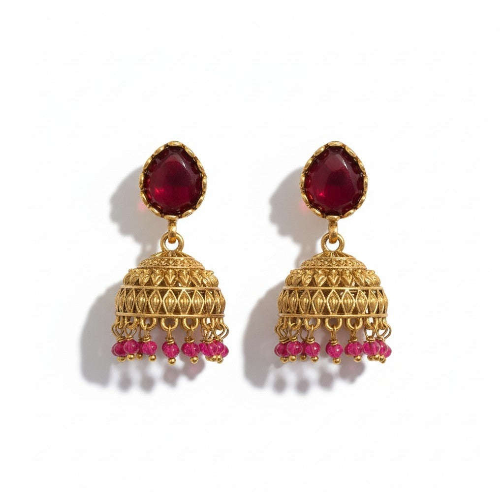 Red stone Jhumka