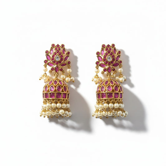 Jadau Rani Pink Jhumka