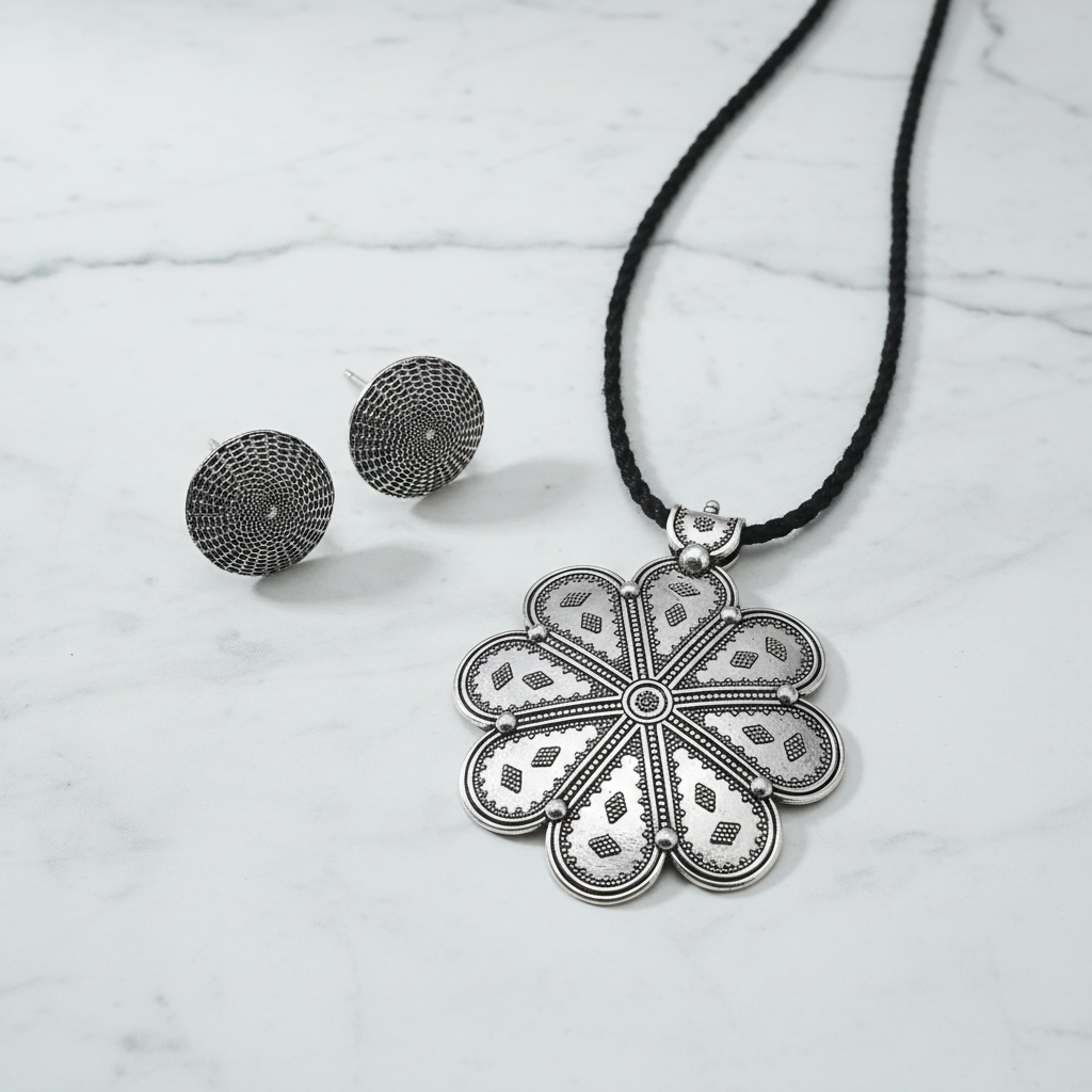 Black Metal Flower Necklace