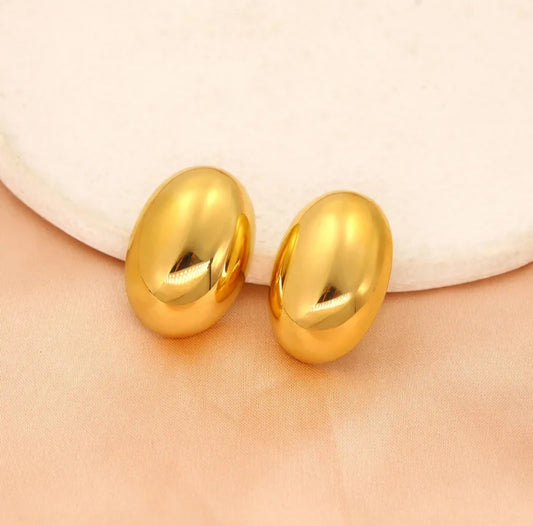 Oval Ear studs 18K Gold Plated Waterproof