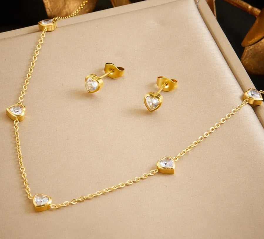 18K Gold Plated Heart Shape Waterproof Jewellery set