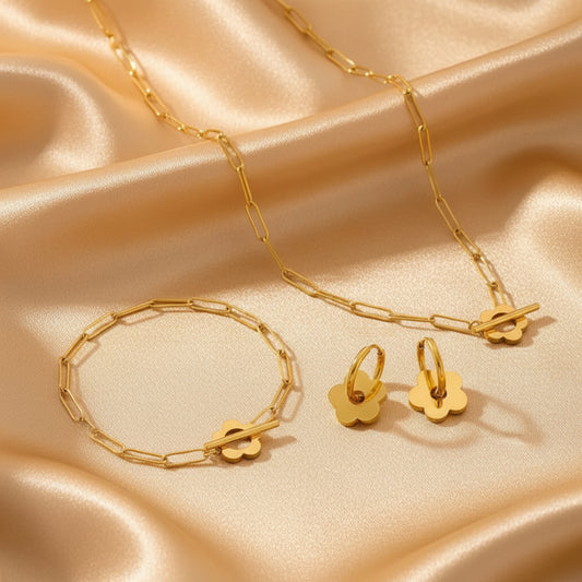 Flower Necklace set 18K Gold Plated waterproof
