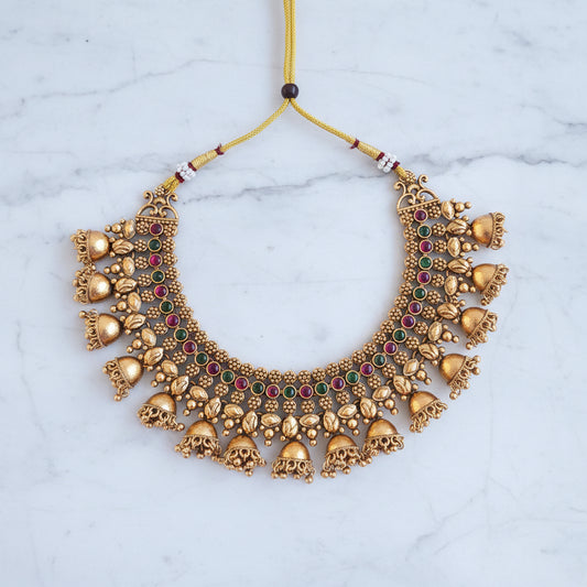 Matte Finish Jhumka Necklace