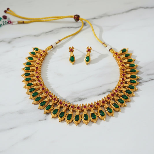 Classic South Indian Set with Ruby Accents