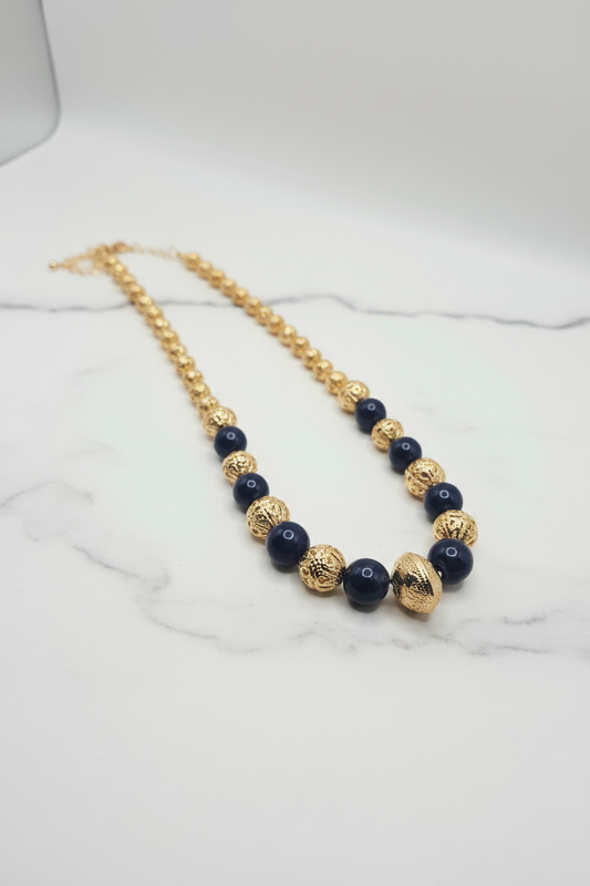Gold and Blue Pearl Necklace