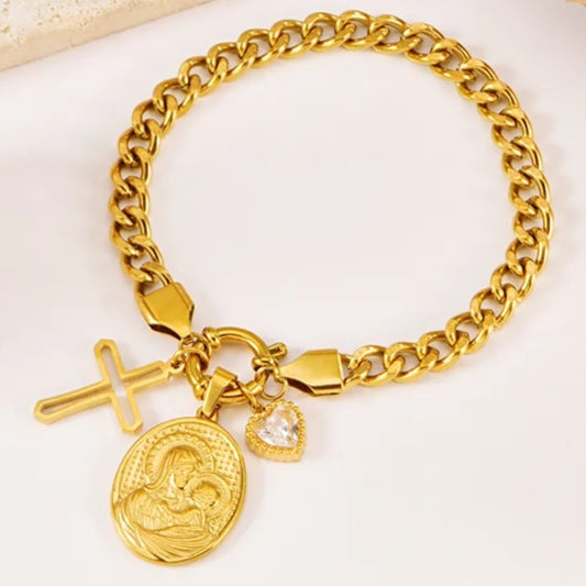 Cross Bracelet Cable Chain,18K Gold Plated Waterproof