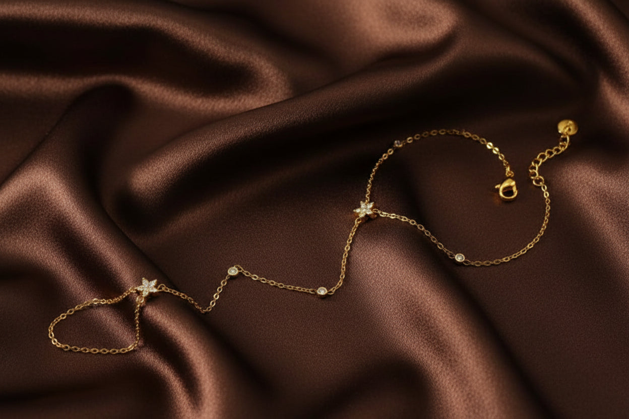Flower Bracelet with Finger Chain  18K Gold Plated Waterproof