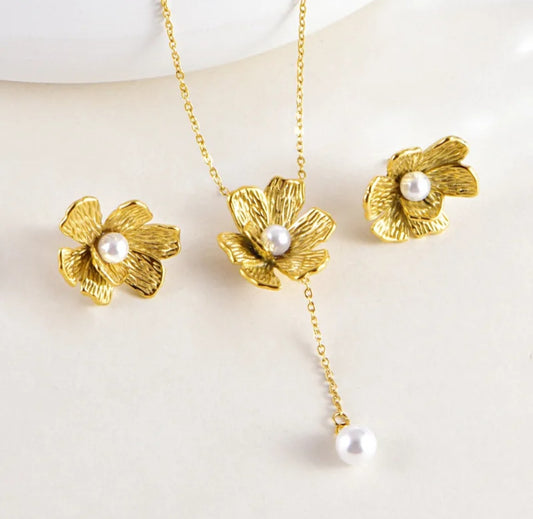 Flower Jewellery Set 18K Gold Plated Waterproof Non Tarnish