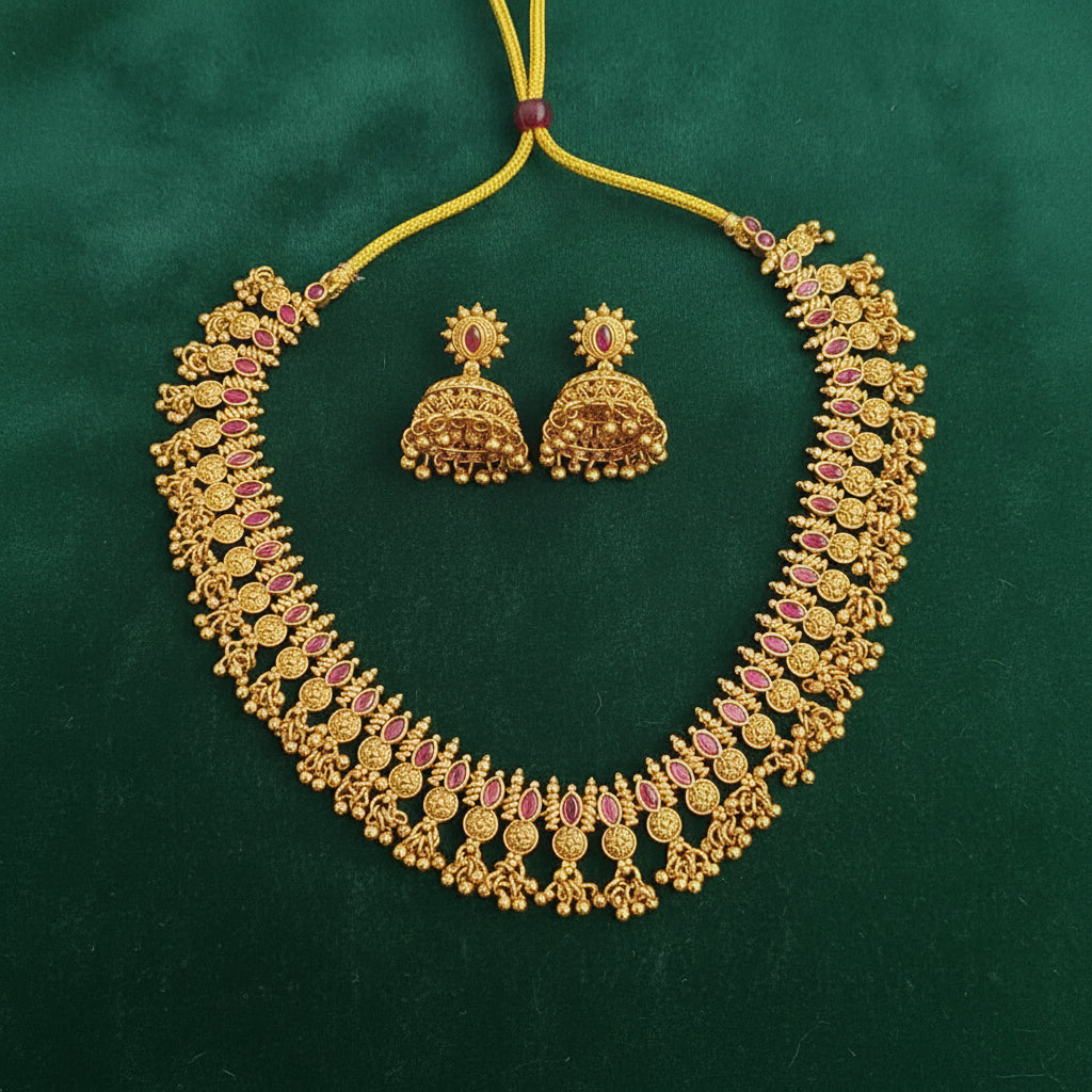 Ruby Stone Ghungroo Necklace