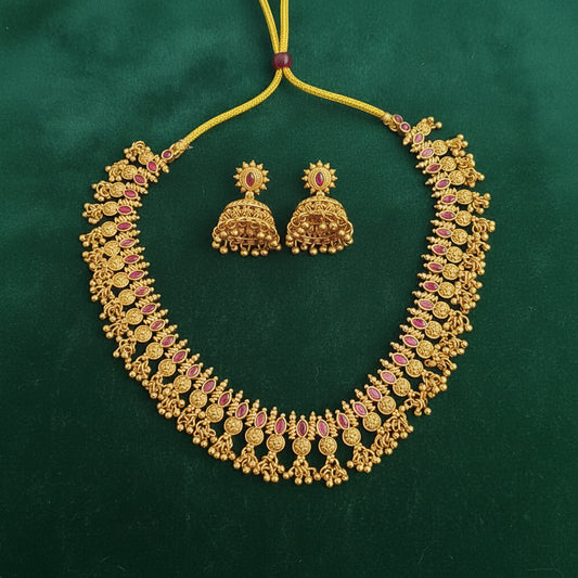 Ruby Stone Ghungroo Necklace