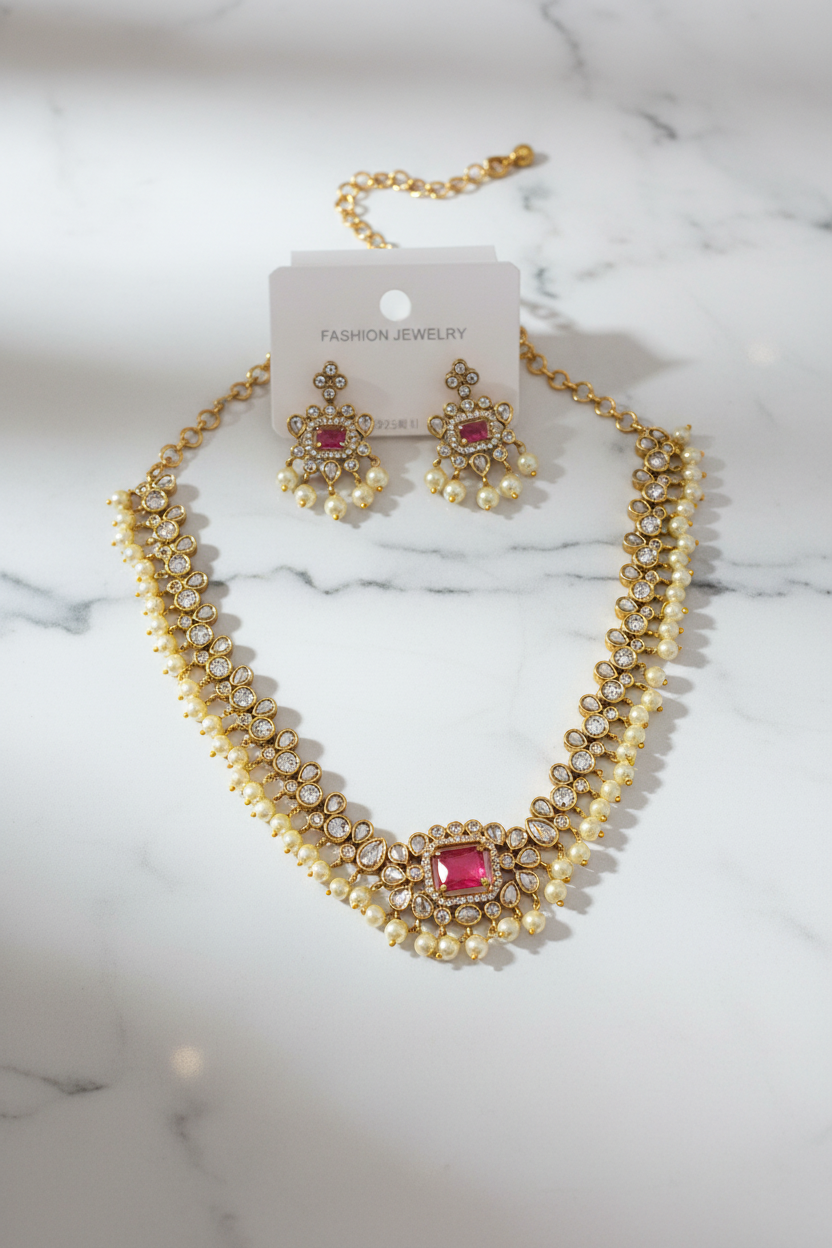 Red stone with Pearl Jewellery