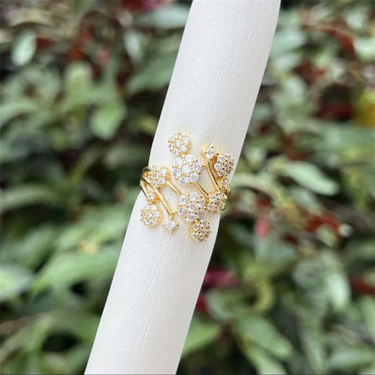 18K Gold Plated Geometric Open Ring with Zircon Inlay For Women