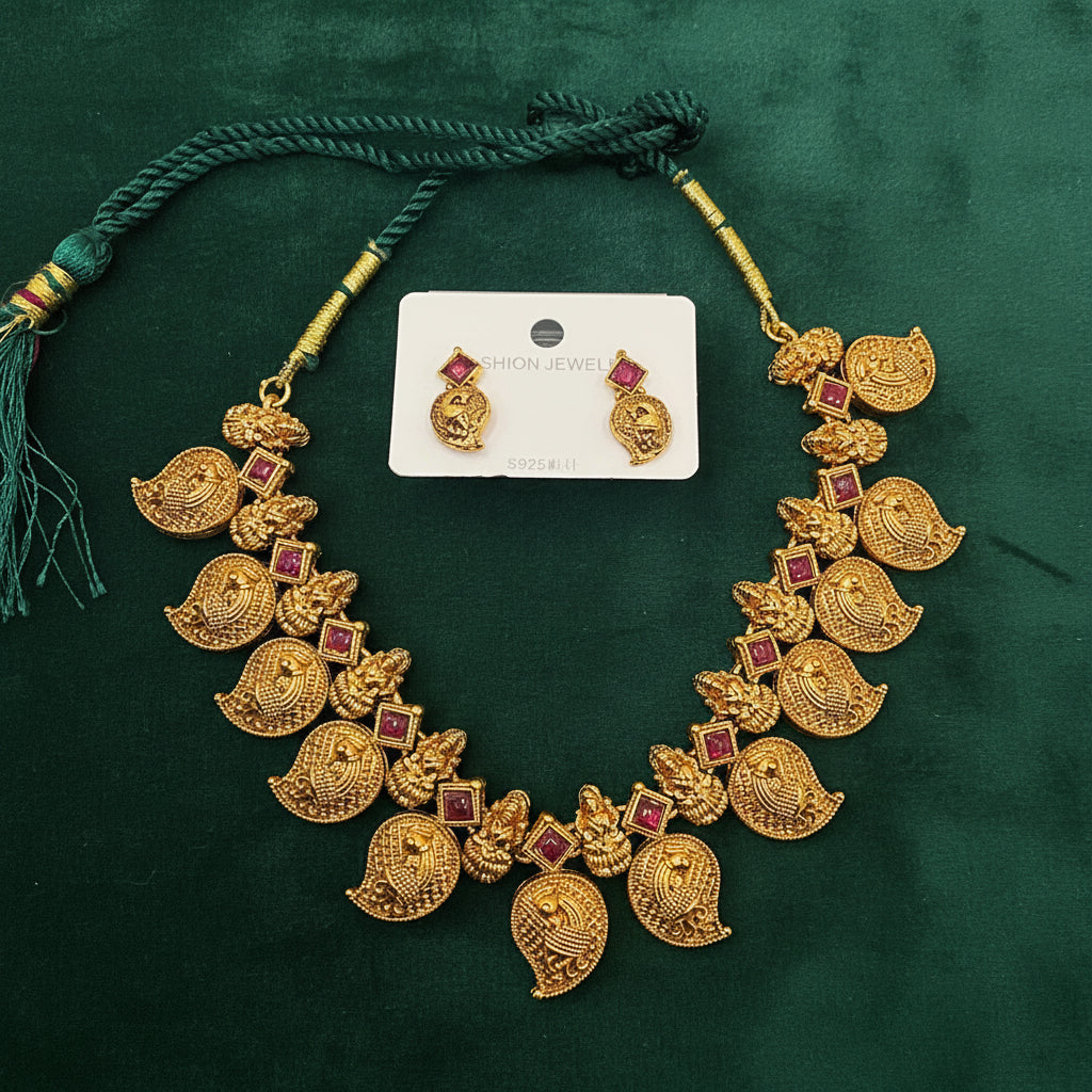 Antique Matte Finish Temple Jewellery