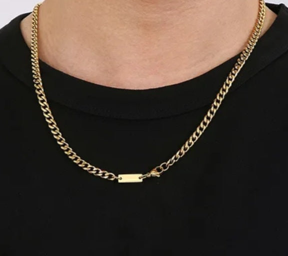 Mens Simple Style Streetwear 18K Gold Plated Necklace