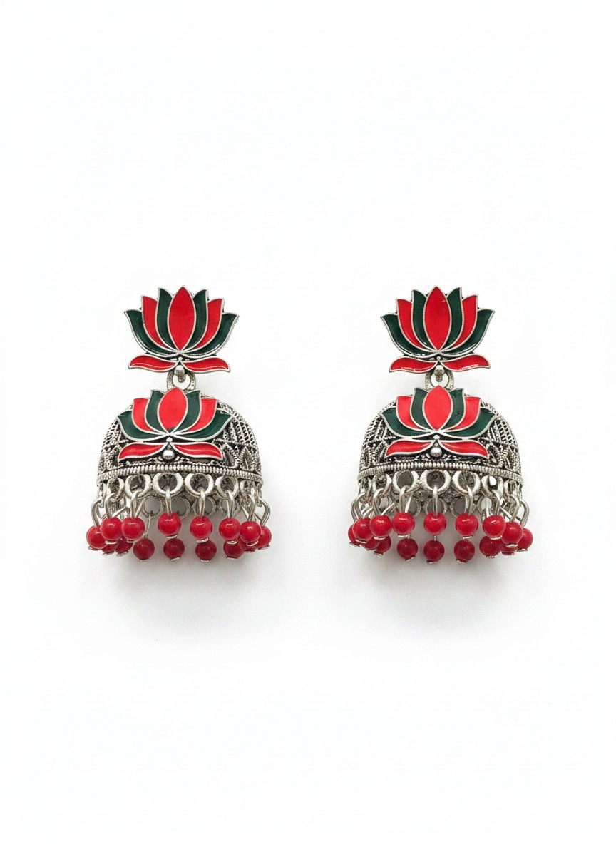 Black Metal Lotus Jhumka