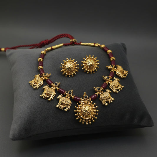 Antique Gold Elephant Motif Necklace Set