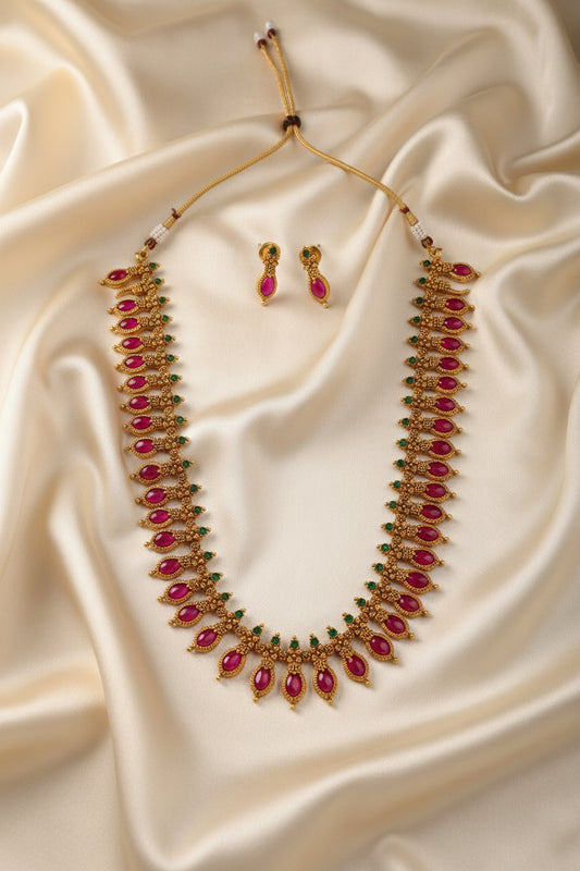 Taditional Pink Stone Palakka Necklace