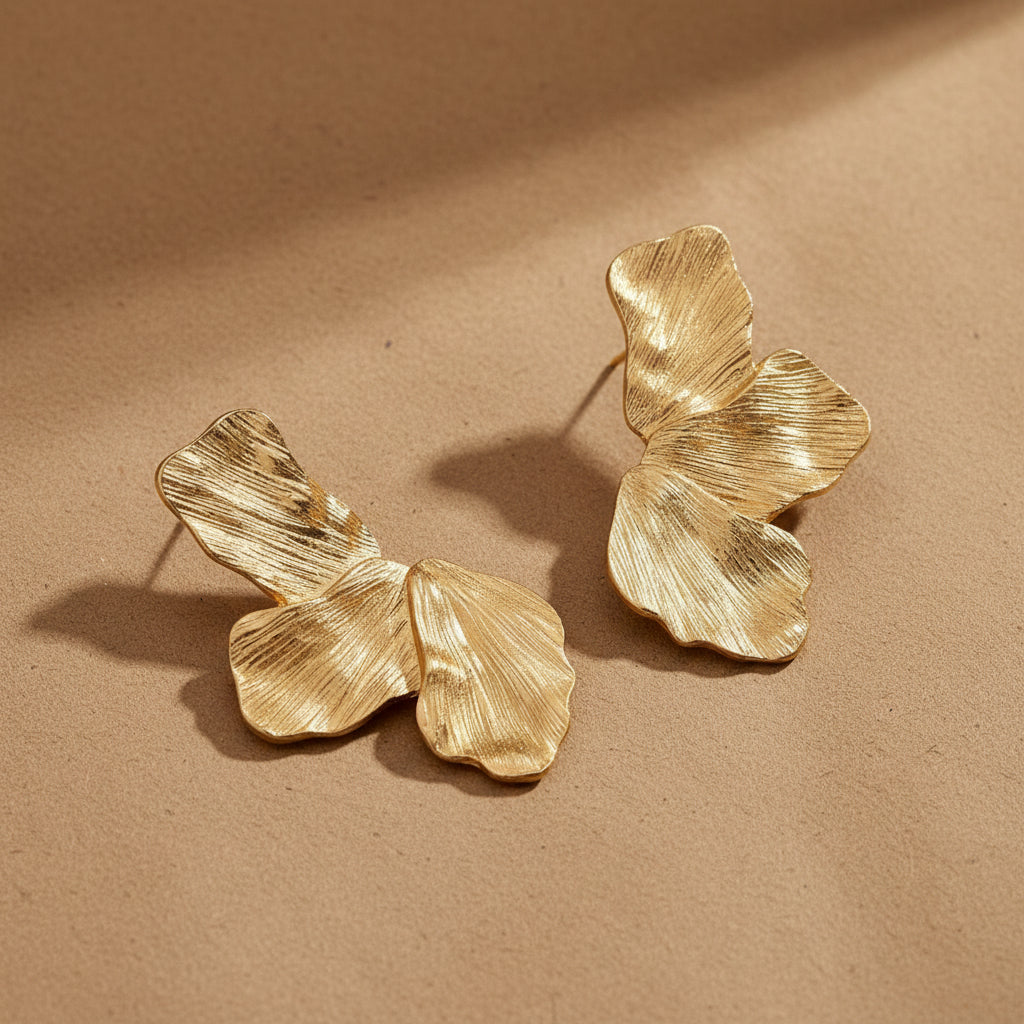 Golden Flower Earrings Ekectroplated