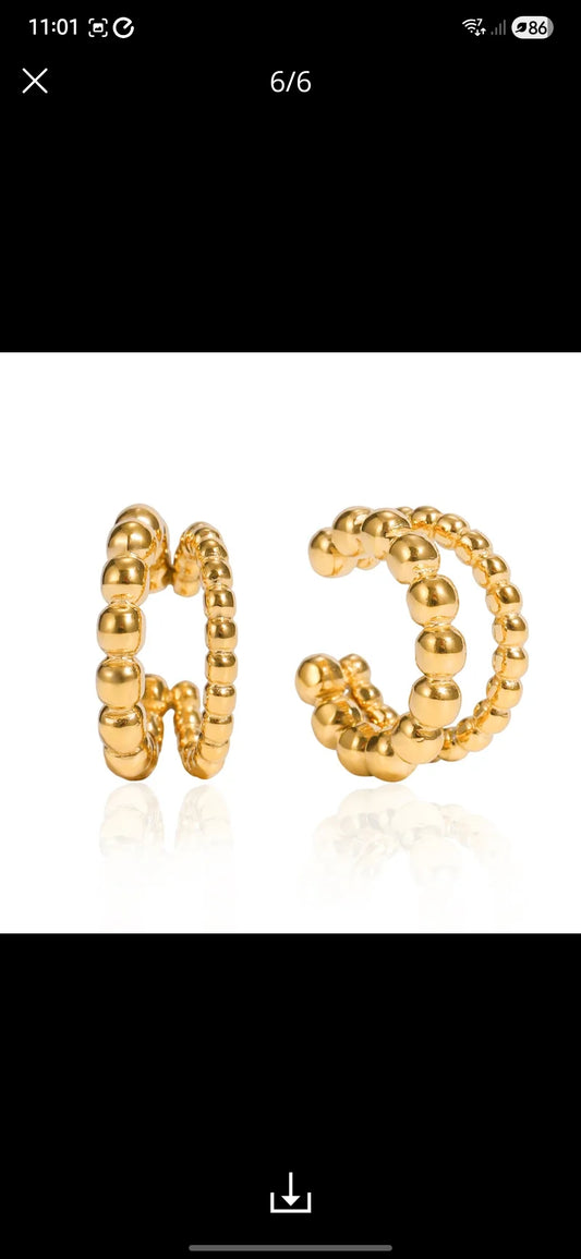 18K Gold Plated Double Clip One Pair Earrings